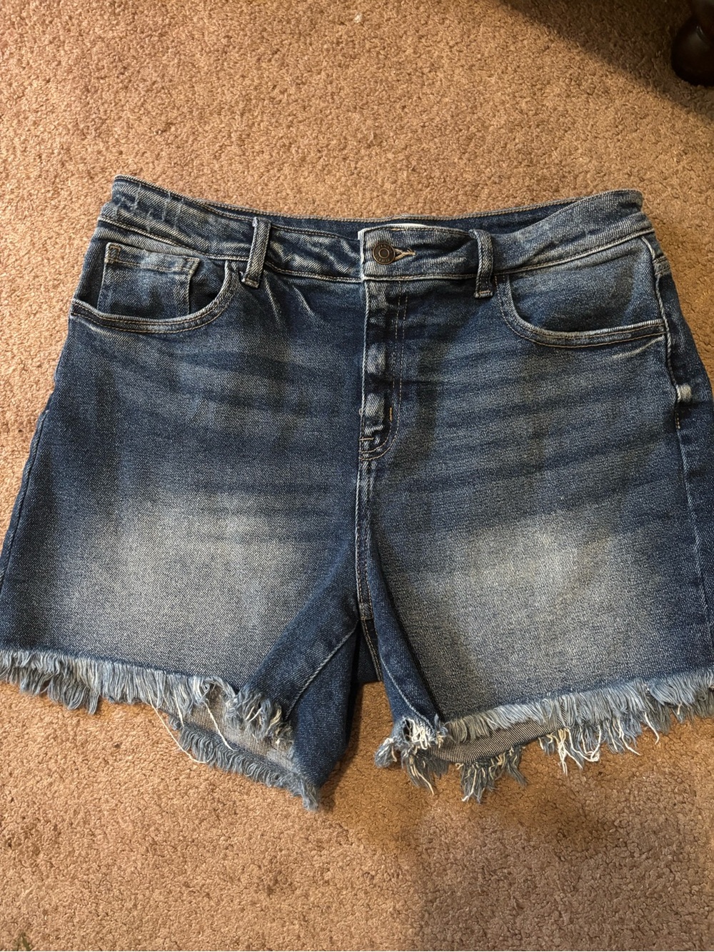 Zenana Outfitters Distressed Denim Shorts - Blue Wash